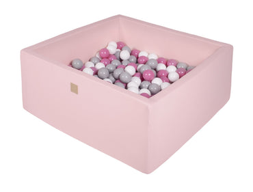 Vierkante ballenbak - Licht roze met Grijze, Witte en Licht roze ballen